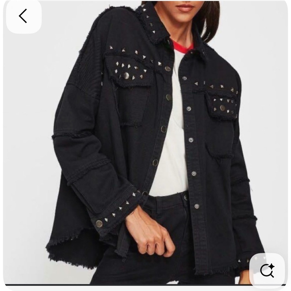 Zara Black Denim Jacket with Stud Accents